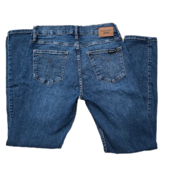 Calvin Klein Blue Mid Rise Skinny Jeans with Subtle Fading - Picture 5 of 7